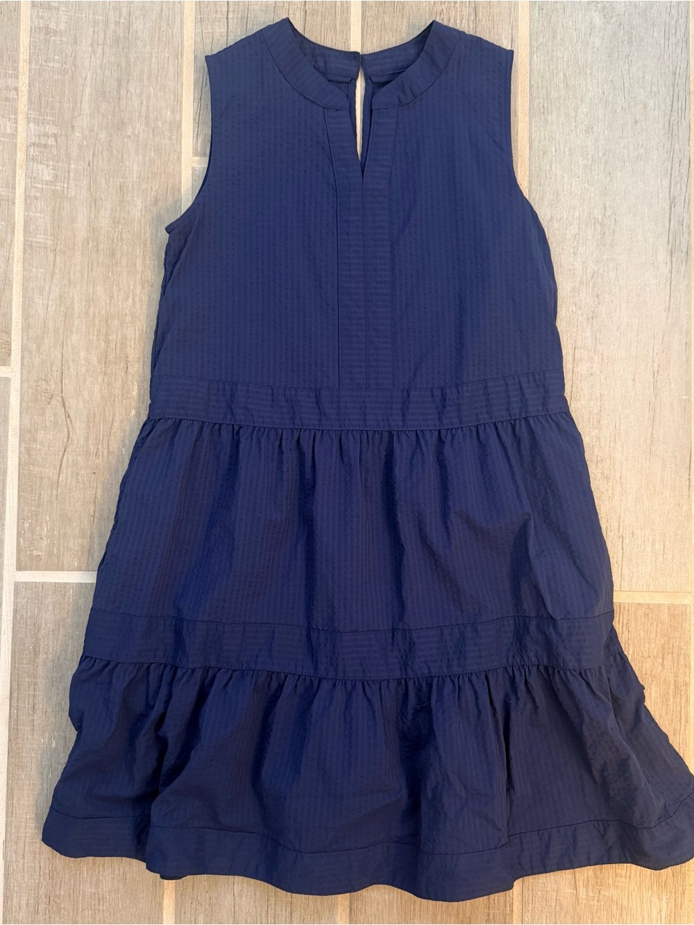 Vineyard Vines Navy Seersucker Sleeveless Tiered Dress